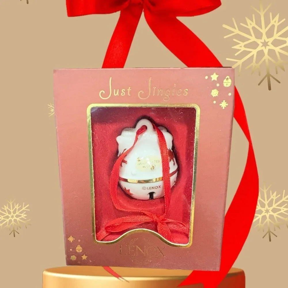 Lenox White and Gold‎ Bow Bell Ornament with Red Ribbon